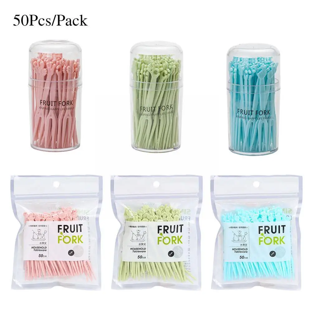 

50pcs Fruit Fork Cake Dessert Food Fruit Pick For Party BBQ Sticks Picks Skewer Set Children Home Dining Snack Forks M4U2