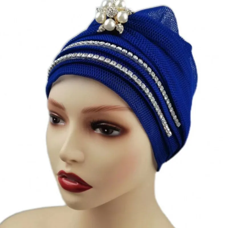 

African Headtie Turbans Women Draped With Diamond Inner Hijab Caps 2022 Fashion New Mesh Bonnet Hats African Auto Gele Bandanas