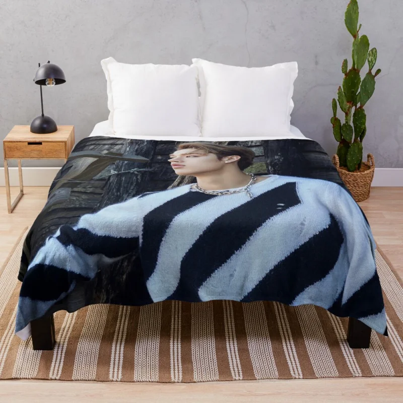 

Chunky Knit Blanket Fabric Plaid Fur Throw Bang Chan Levanter Stray Kids 3Racha Throw Blankets
