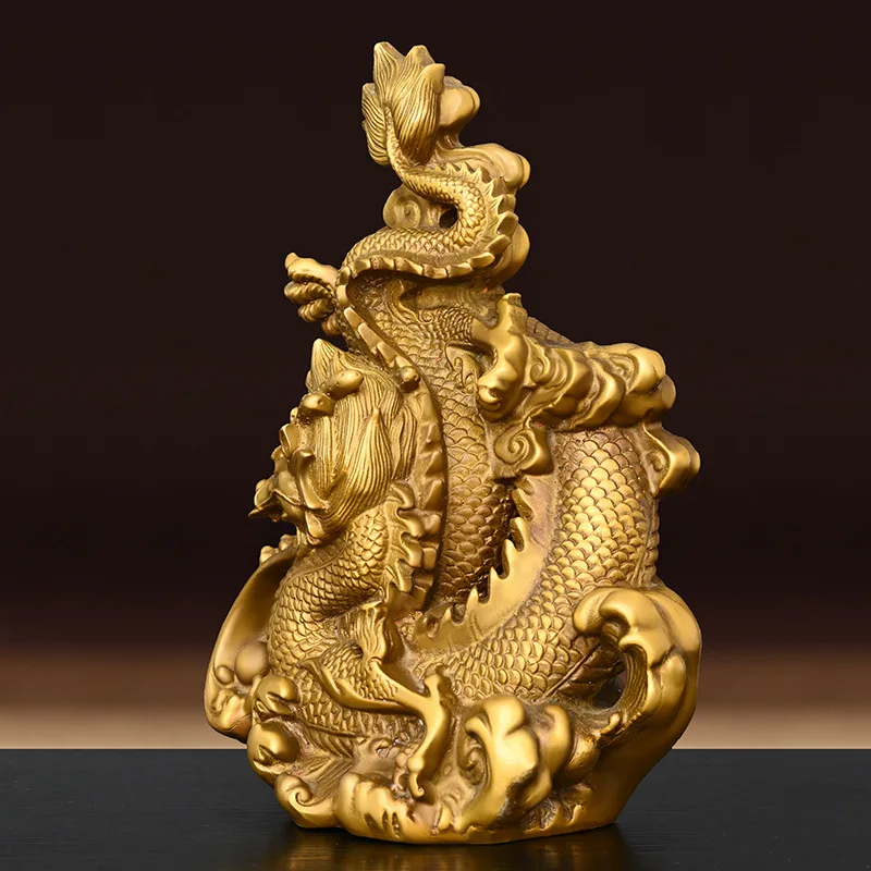 Бронзовый орнамент из чистой меди зодиак Сянлун играющий с жемчугом Цинлун