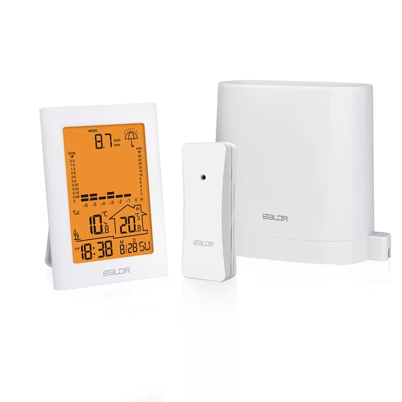 In/outdoor Time Thermometer Real-time Rainfall Record Rain M