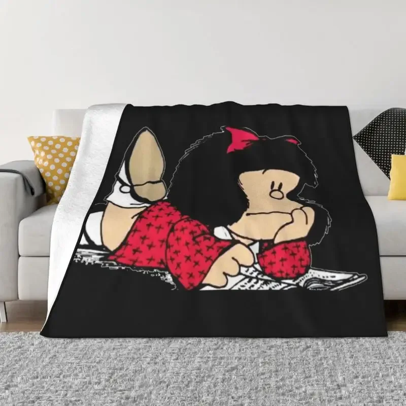 

Милое Флисовое одеяло Mafalda, мягкие теплые фланелевые комиксные одеяла аргентинского мультфильма Quino для дивана, дома, кровати, стеганое одеяло, весна-осень