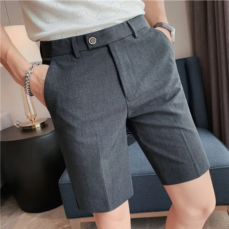 28-38 Men's Slim Casual Shorts Men Summer New Social Business Fashion Solid Color Wedding Thin Short Male luxury Brand Clothing