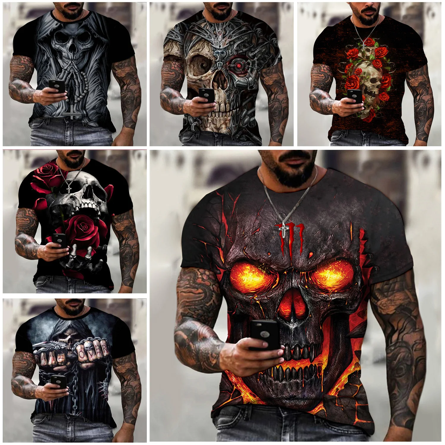 

Vintage Skull 3D Print T-Shirts Men's Summer Tees O-Neck Hip Hop Tops Horror Hot Sale Casual T Shirt Harajuku Oversized Clothing