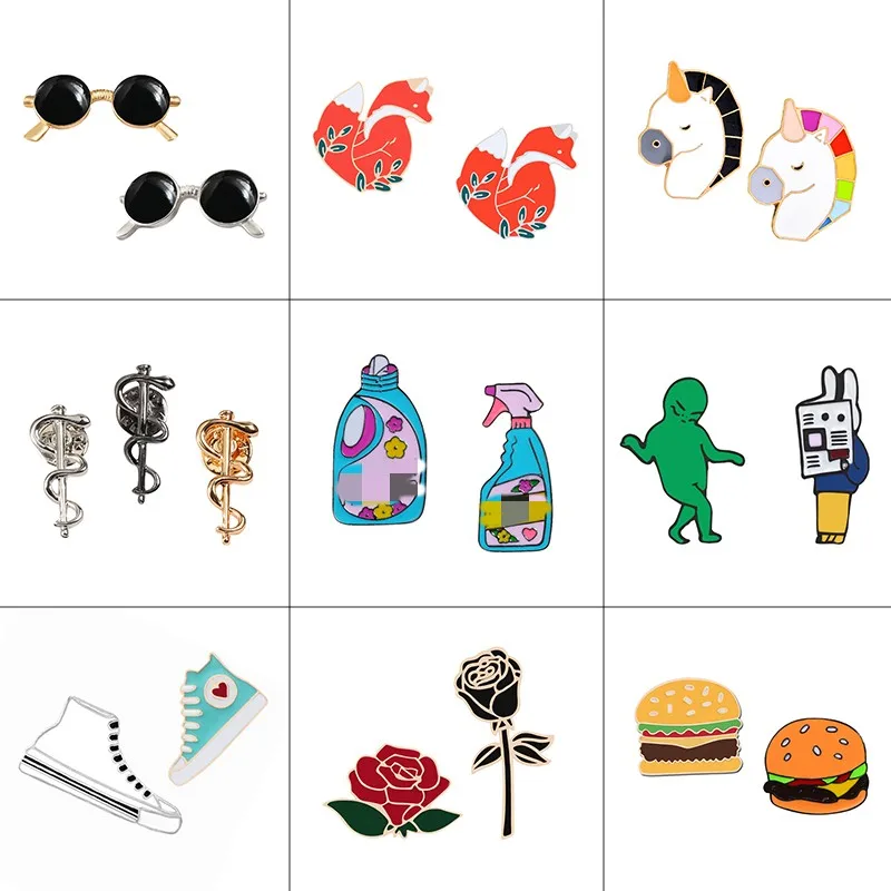 2~3pcs/set Brooches Fox Glasses Horse Flower Shoe Cartoons Badges Pins Enamel Button Pin Denim Jackets Fashion Jewelry for Kids - купить по