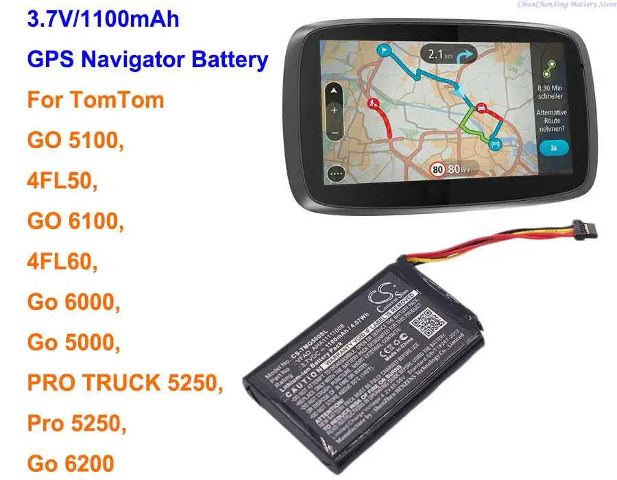 

Cameron Sino 1100mAh Battery VFAD for TomTom GO 5100, 4FL50, GO 6100, 4FL60, Go 6000, Go 5000, Pro 5250, Go 6200, PRO TRUCK 5250