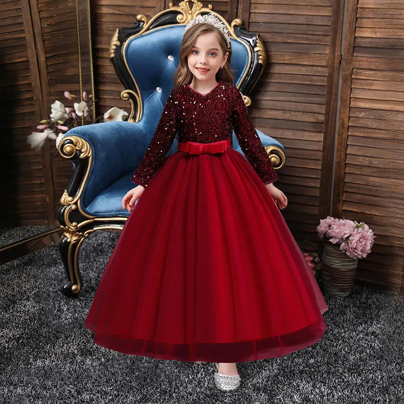 

Fashion Glitter Flower Girl Dresses for Weddings Long Sleeve Kids Clothes Girls Dresses Spring & Autumn Girls Party Dresses