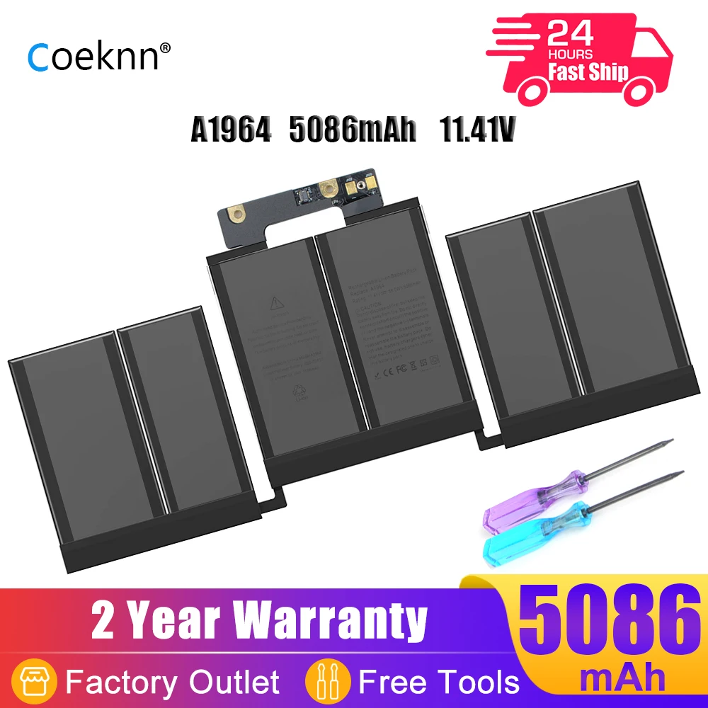 

Аккумулятор Coeknn для ноутбука Apple Macbook Pro 13 дюймов A1989(Mid 2018/2019) A2251(2020) EMC3214 EMC3348 020-02497 MV972LL/A, 58Wh