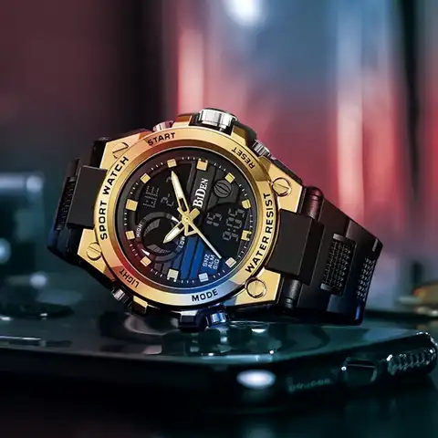 Лидер продаж 2022, бесплатная доставка, повседневные водонепроницаемые Золотые спортивные мужские цифровые часы Biden, Montre Homme