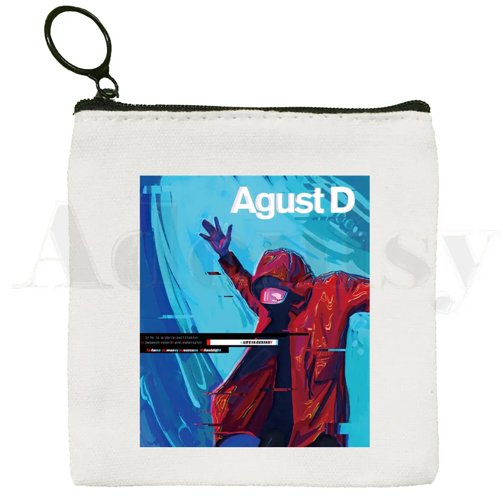 Korean Version of KPOP Agust D D-2 Harajuku Cartoon Coin Purse Female Mini Canvas Art Cute Key Case Coin Purse Student Wallet