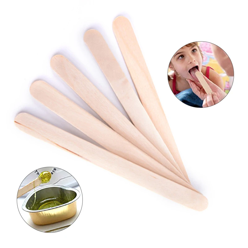 

50Pcs Disposable Wooden Tongue Depressors Wooden Hair Removal Woman Wooden Body Hair Removal Sticks Wax Waxing Beauty Health