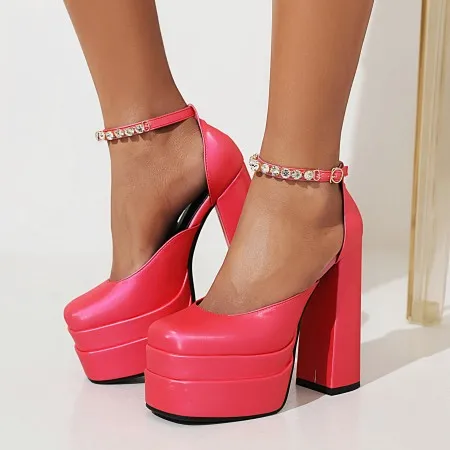 

Большие размеры; Туфли на высоком каблуке; Модные дизайнерские свадебные туфли на толстом каблуке с квадратным носком; Большие размеры