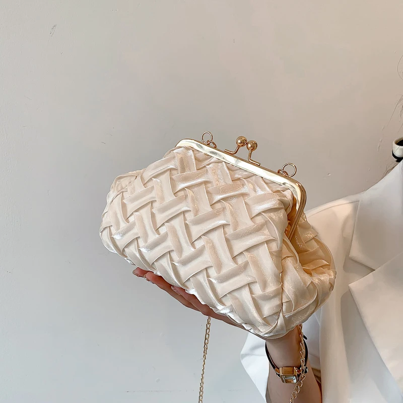

Women Weave Evening Bags Fashion Leather Wedding Shoulder Bags Chain Cross Body Bags Party Dinner Wallets Drop Shipping