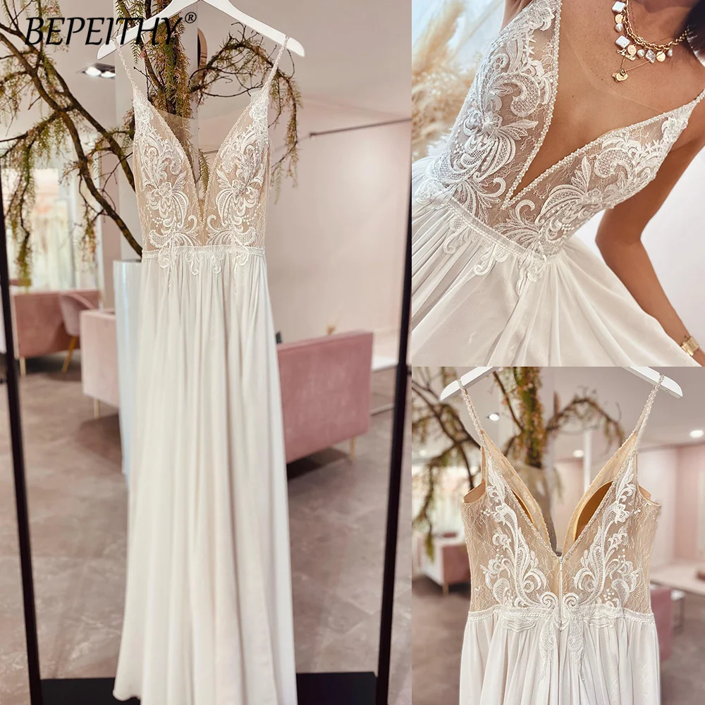 

Женское ТРАПЕЦИЕВИДНОЕ свадебное платье, Привлекательное платье с бисером и глубоким V-образным вырезом, на бретелях-спагетти, лето 2023