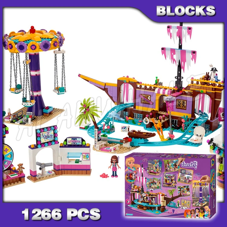 

1266pcs Friends Amusement Park Pier Pirate Ghost Ship Carousel Dolphin 11381 Building Blocks Sets Compatible With Model