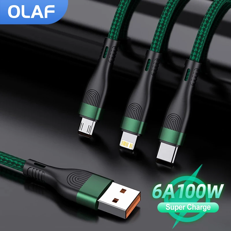 

OLAF 6A USB C кабель 3 в 1 USB к Micro Type C светящийся кабель Быстрая зарядка для iPhone 13 12 Pro Max Samsung Xiaomi провод шнур