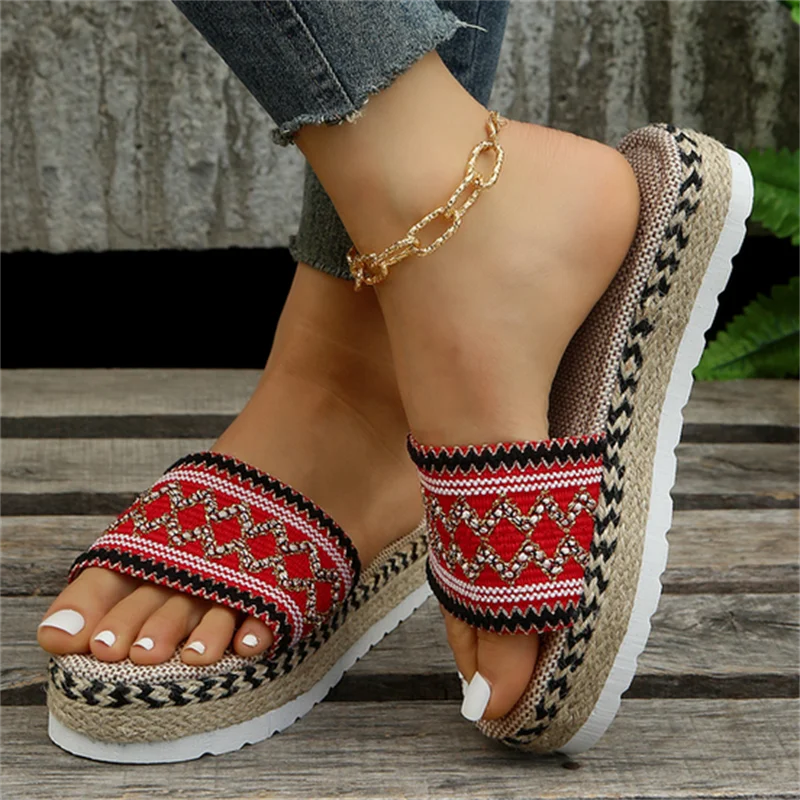 

Weave Women's Slippers Platform Summer Shoes for Women 2023 New Beach Casual Heeled Sandals Bohemian Handmade Ladies Espadrilles