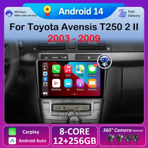 Android 14 Carplay Auto для Toyota Avensis T250 2 II 2003 2004 2005-2009 Автомобильный радиоприемник с навигацией Мультимедийный плеер GPS WiFi BT 4G