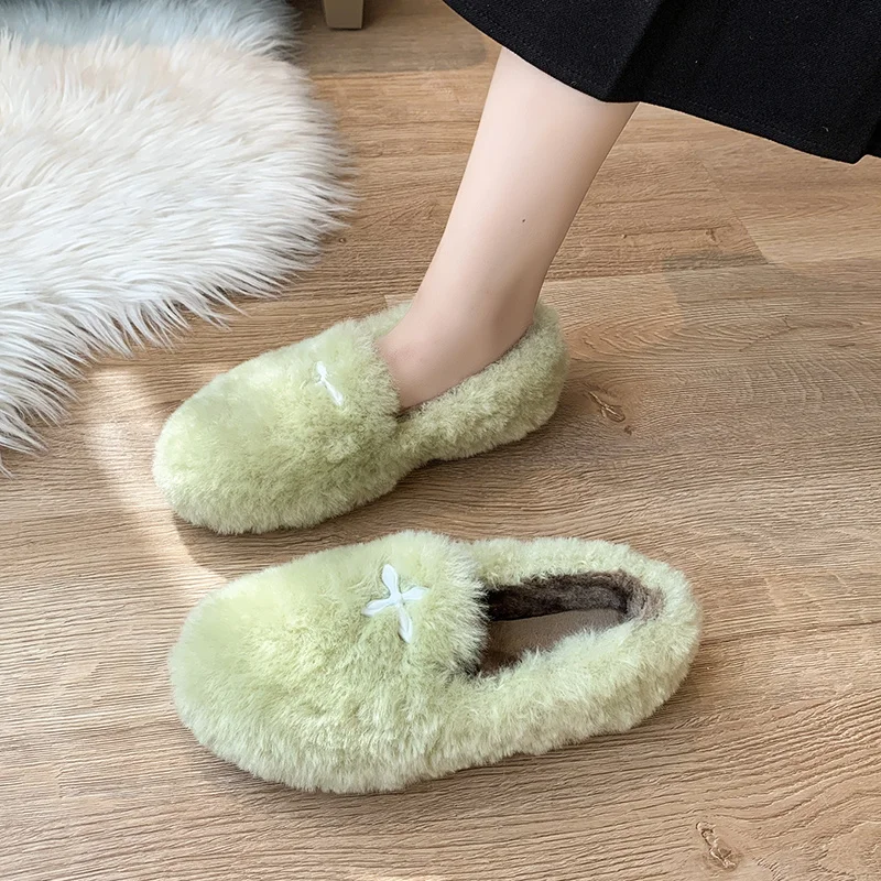 

Women Casual Female Sneakers Slip-on Round Toe All-Match Autumn Shallow Mouth Flat Shoes Loafers Fur Slip On Fall New Dress Wint