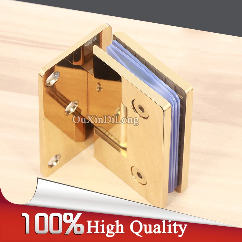 

HOT 2PCS 304 Stainless Steel Casting Frameless Shower Glass Door Hinges Titanium Gold 90° Wall to Glass Clamps Holder Brackets