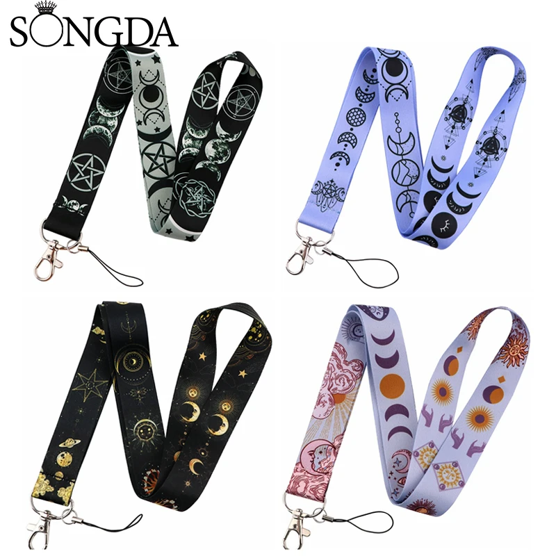 

Triple Moon Goddess Wicca Witch Pentagram Magic Amulet Neck Strap Keychain Lanyards Badge Holder ID Card Hang Rope Accessories