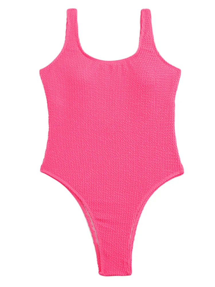 

Solid Colors 2022 New Sexy Women One Piece Swimsuit Pleated Wave Beach Wear Bather Bathing Suit Monokini Brazilian Swim Suit