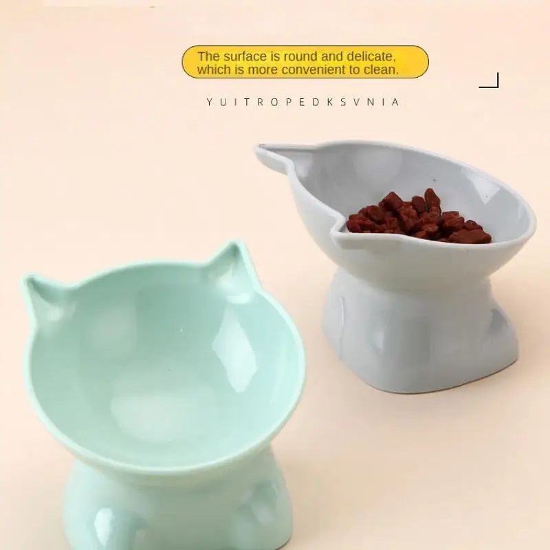 

New Pet Cat Bowl Plastic Food Bowl Oblique Mouth Dog Kitten Feeder Bowl For High Foot Protection Cervical Vertebra Drinking