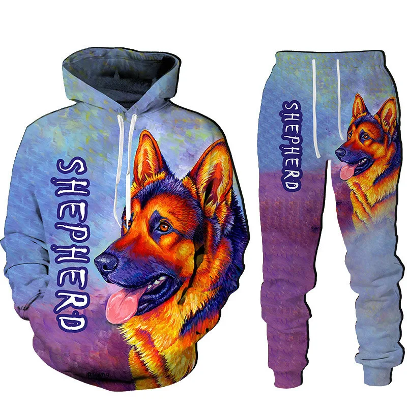 German Shepherd Hoodie SHEPHERD 3D Printed Men's Hoodie long pants Set Funny Men Tracksuit Animal Sweatshirt Trousers Sportswear
