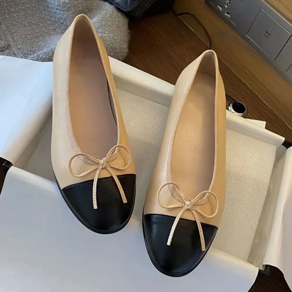 

Балетки женские из натуральной кожи, дизайнерская Повседневная Удобная обувь, плоская подошва, Цвет телесный/черный