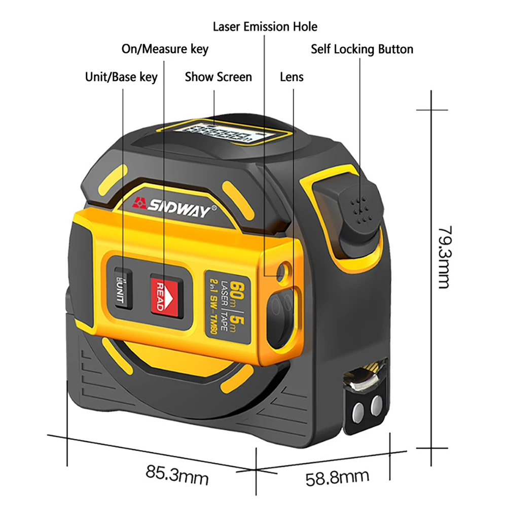 Лазерный дальномер с цифровым HD дисплеем высокоточная электронная рулетка для