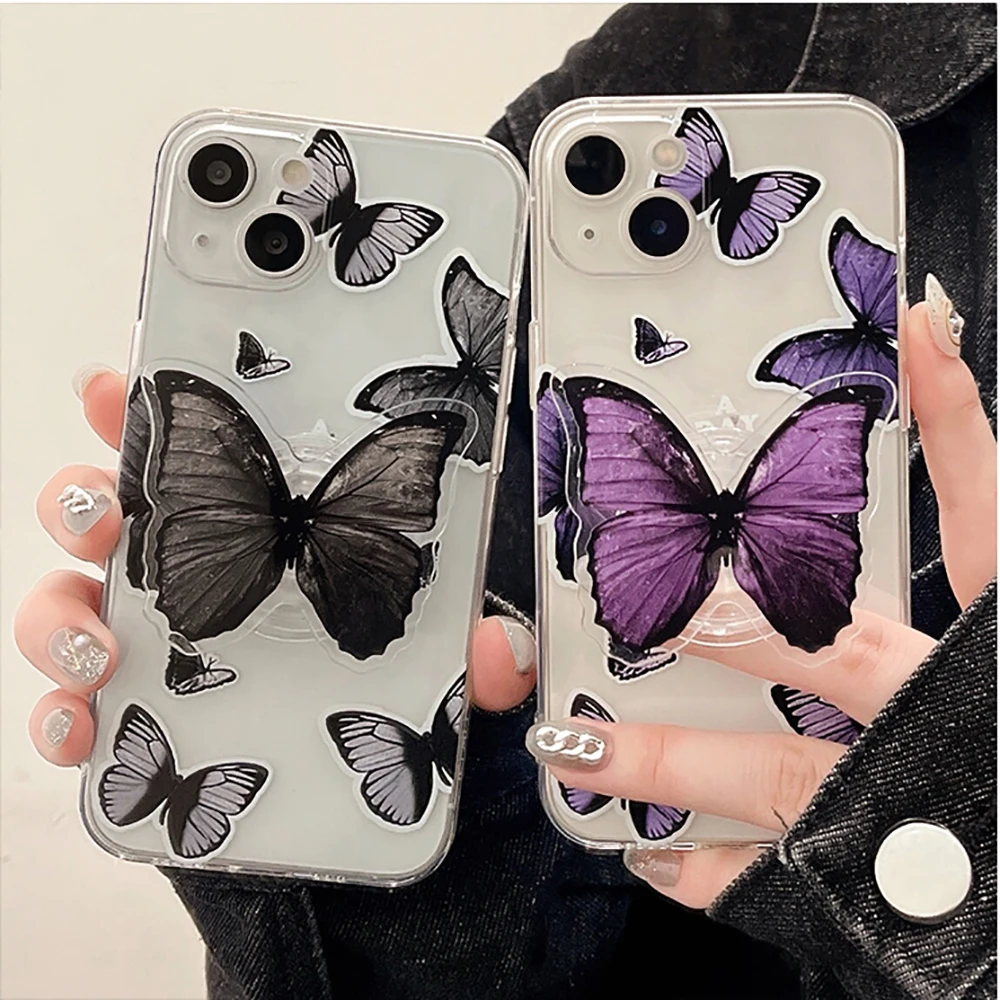 

3D Butterfly Cute Stand Holder Phone Case For iPhone 12 11 13 Pro XR XS Max X 7 8 Plus Fashion Soft Silicone Phone Back Cover