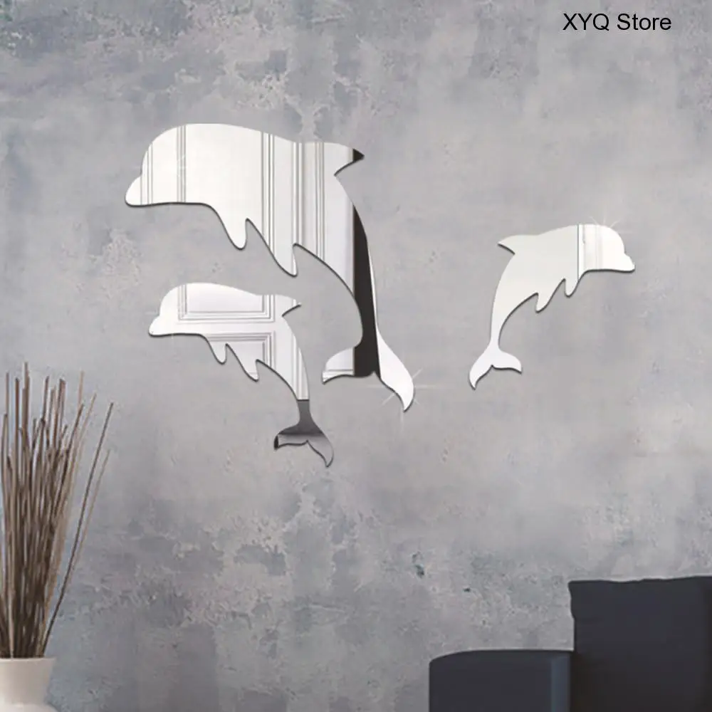 

1 Set Wall Mirror Sticker Acrylic 3D Cute Dolphin Combination Mirror Effect Wall Sticker Decal Home Decor Bathroom Stickers