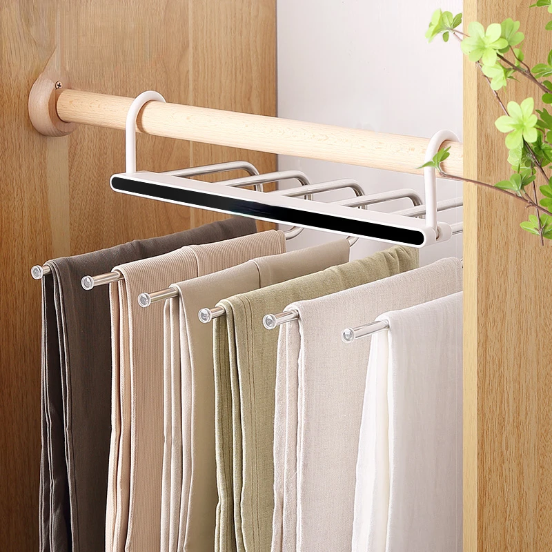 

Multi-functiona Trouser Storage Rack Adjustable Pants Tie Storage Shelf Closet Organizer Stainless Steel Clothes Hanger