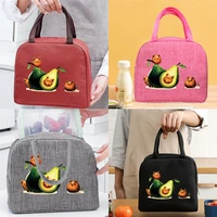 portable lunch bags for women avocado cat pattern handbags insulated lunch box unisex tote cooler school food storage bags