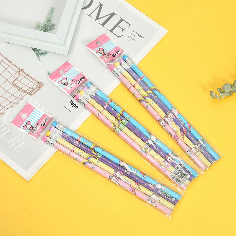 

4 шт., креативные принадлежности для учеников, круглый стержень, единорог HB, карандаш для письма, набор искусственных элементов HB с искусстве...