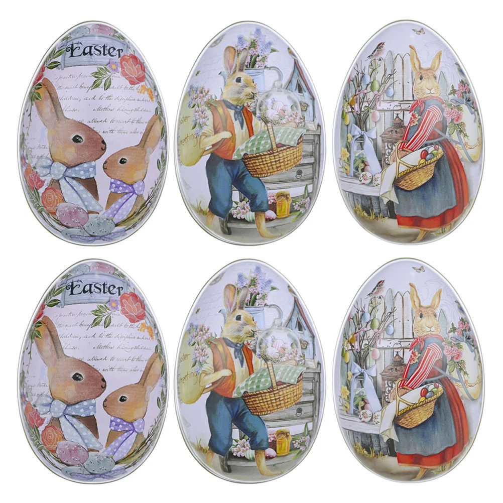 

6 Pcs Easter Cookie Tin Cookies Gift Box Bunny Tinplate Box Cookie Container Easter Egg Candy Box Eggshell Easter Tin Cans