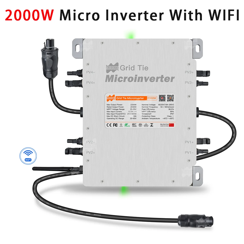 

2000W Micro Grid-Tie Inverter DC 22-60V to AC 80-265V With Limiter and WiFi IP67 Solar Grid-On Microinverter for Solar PV Panels