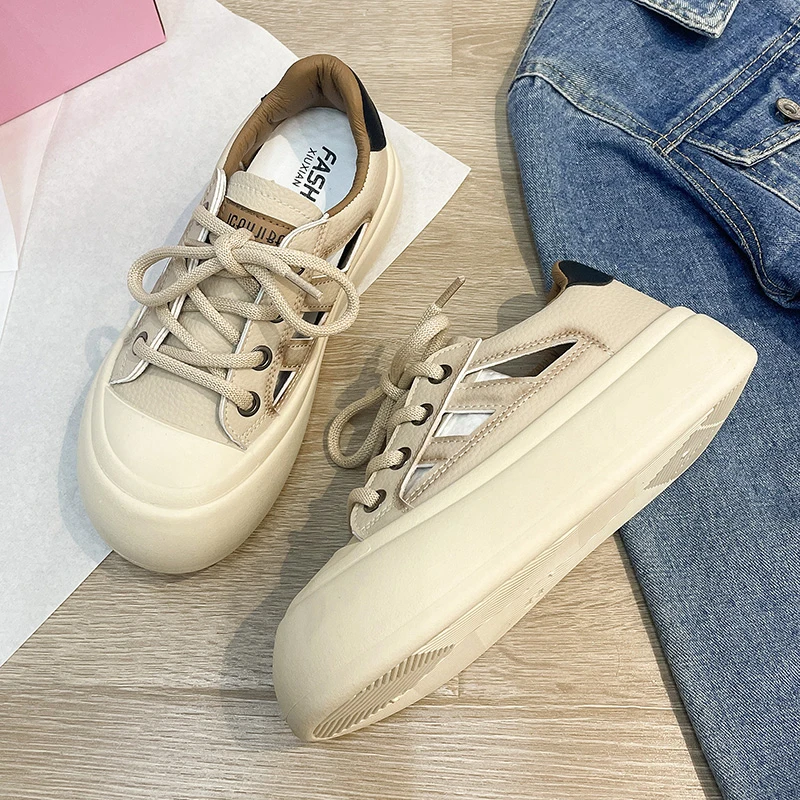 2023 Summer New Women's Hollow Out Shoes Platform Sneakers Casual Walking Loafers Low Top Fashion Skateboarding Student