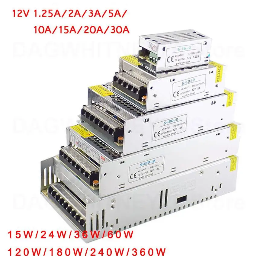 Адаптер источника питания, 12 В постоянного тока, 1 А, 2 А, 3 А, 5 А, 10 А, 15 А, 20 А, 30 А, 110 В переменного тока, 220 В Адаптер источника питания, 12 В постоянного тока, 1 А, 2 А, 3 А, 5 А, 10 А, 15 А, 20 А, 30 А, 110 В переменного тока, 220 В