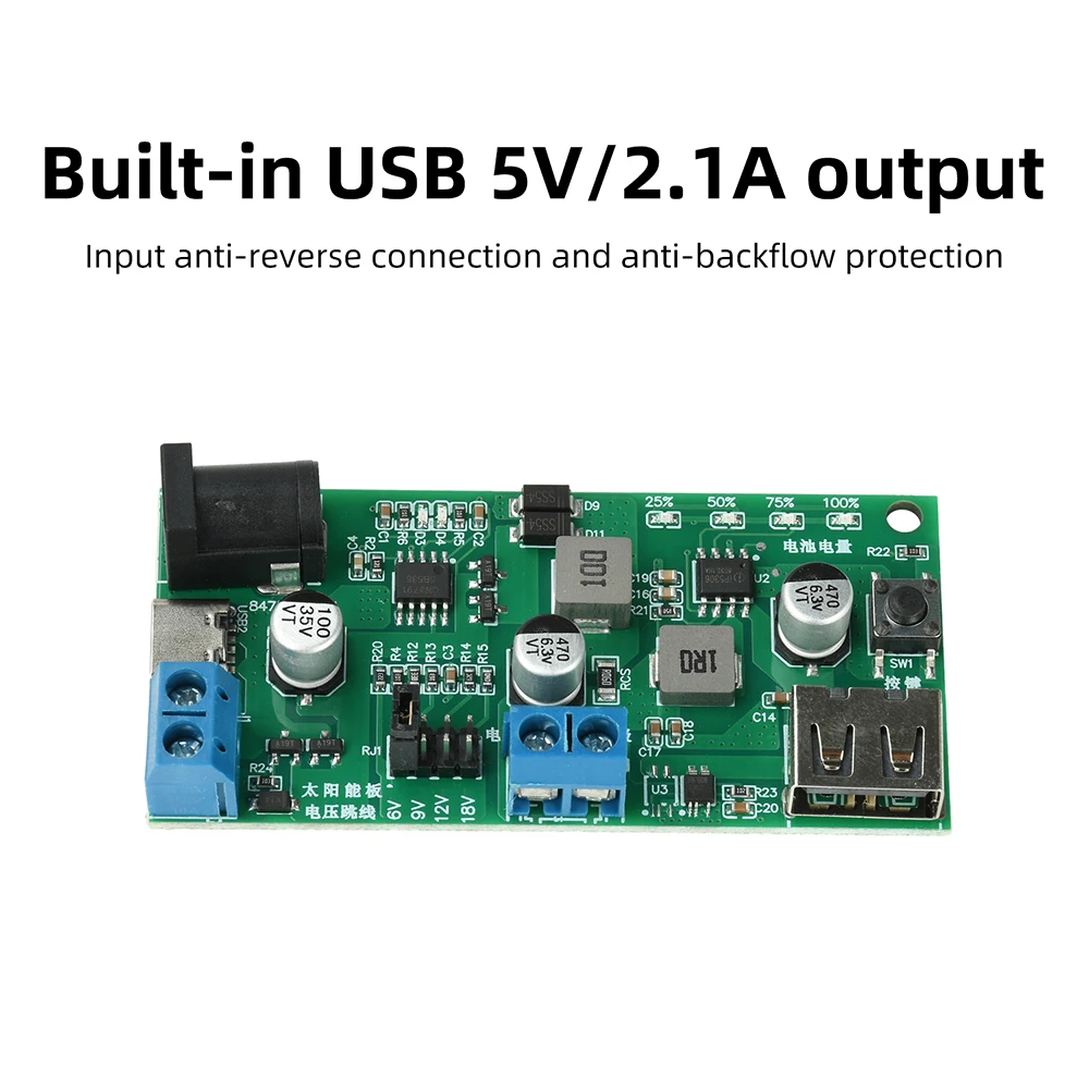 Фото MPPT 10-30W солнечная панель Зарядная контроллерная доска 12V 18V с 5V / 2.1A USB 3.7V 18650 литиевая батарея с светодиодным №3