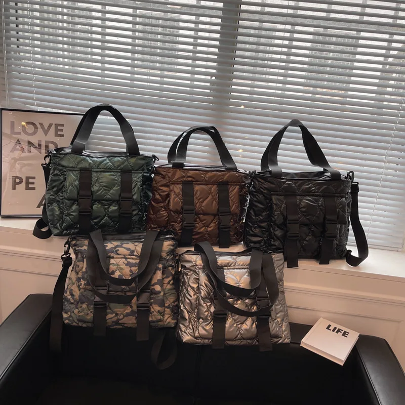 2023 Cotton Clothes Portable Women's Bag Large Capacity Tote Bag Rhombus Embroidery Thread Space Cotton Shoulder Messenger Bags