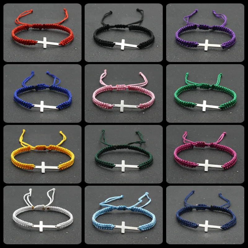 

20pcs Handmade Unisex Stainless Steel Cross Charm Bracelet Men Braid Lucky Red String Bracelets for Women Cuff Jewelry Gift