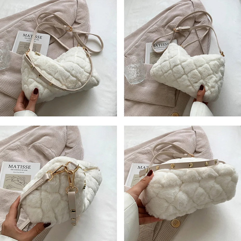 Plush Crossbody Bags Women Luxury Designer Winter Warm Faux Fur Shoulder Handbags Simple Fashion Versatile Messenger Bag Dom105