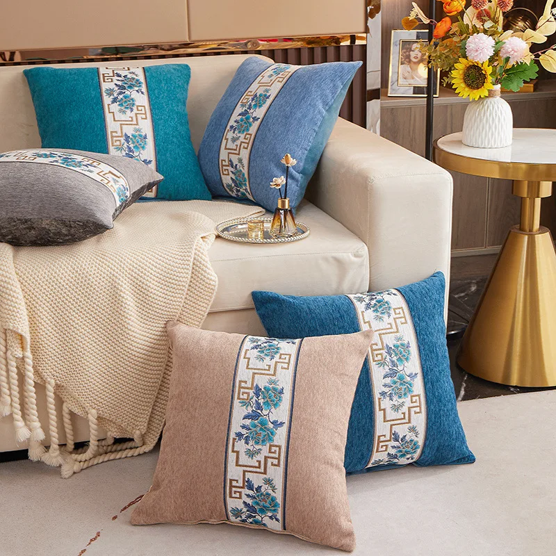 

New Chinese Style Pillow Cover Embroidery Flower Pillowcase Home Living Room Comfortable Hotel Home 45x45cm Cushion Cover