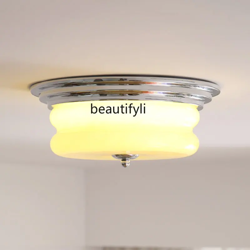 

zq Milky White Ceiling Lamp Mid-Ancient Bedroom Light White Jade Glass Master Bedroom Lamp Retro Room Lamp Study Lamp