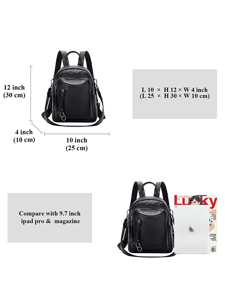 DOLEESUNE Small Genuine Leather Backpack Purse for Women Bagpack Cowhide Casual Fashion Multi-Function Shoulder Bag Young Girls