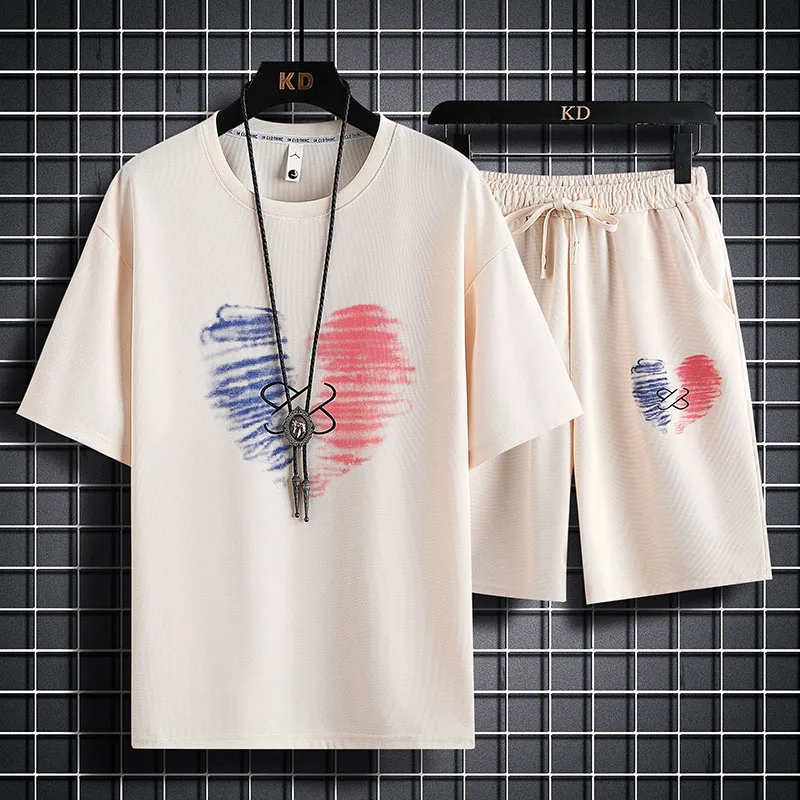 2023 Fashion Waffle Summer Menswear Fashion Brand Two-Piece Short Sleeve Shorts Loose Outfit Set