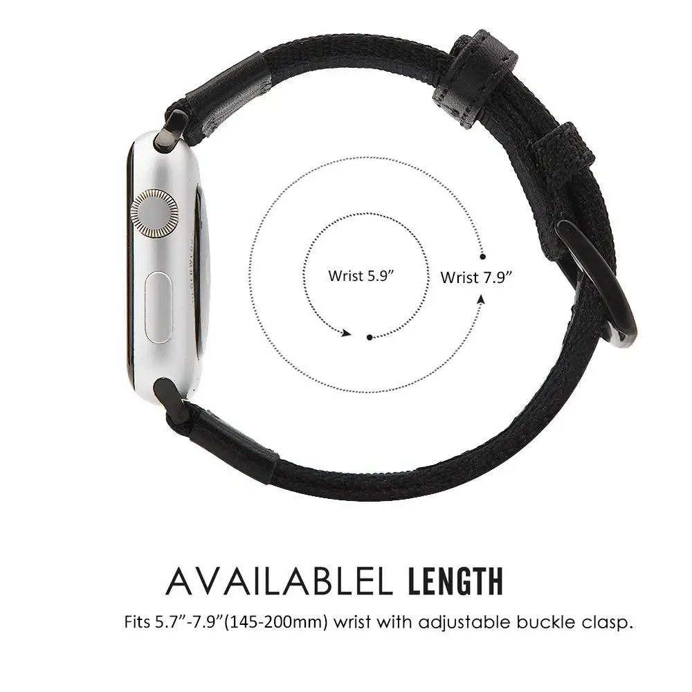 Ремешок нейлоновый кожаный для Apple Watch 6 5 4 3 38 мм 40 42 44 брезентовый браслет наручных