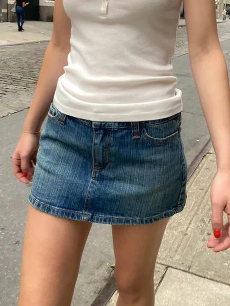 ВИНТАЖНАЯ ДЖИНСОВАЯ прямая мини-юбка Женская пикантная короткая трапециевидная