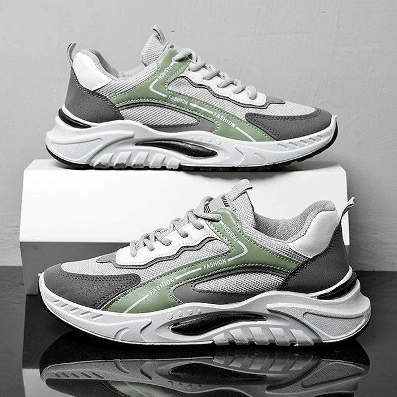 

Men's Sneakers Artificial Leather Mesh Splice Breathable Male Running Shoes Footwear Outdoor Jogging Walking Sport Sneakers Chau